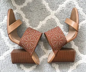 Francesca’s studded cognac block heel mule sandal Brown Size 7.5 thumbnail 1