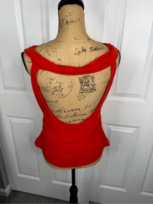 Free People Red Ruched Cowl Neck Open Back Top Size XL NWT thumbnail 6