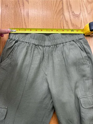 Eddie Bauer Womens Small Capri Cargo Pants Olive Green‎ Linen Blend Roll Cuff thumbnail 8