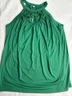 Green lace halter top with floral embroidery thumbnail 1