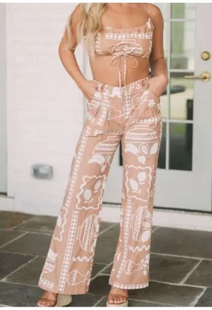 Tan Patterned Women's Two Piece Set Size M thumbnail 4
