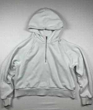 Vuori Hoodie Half Zip White Cropped Sweatshirt XL Organic Cotton Pullover thumbnail 1