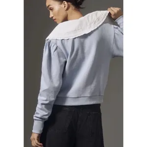 Anthropologie Poplin-Collar V-Neck Sweatshirt size Small Lilac thumbnail 4