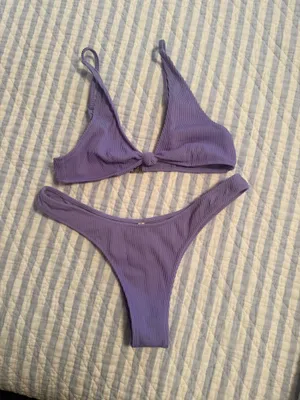 White Fox Purple ribbed cheeky bikini thumbnail 4