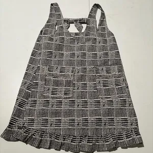 Black White Plaid Ruffle Hem Mini Dress Bow Back Sleeveless Preppy Y2K thumbnail 2