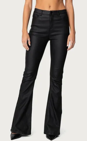Edikted Faux Black Leather Flare Pants thumbnail 1