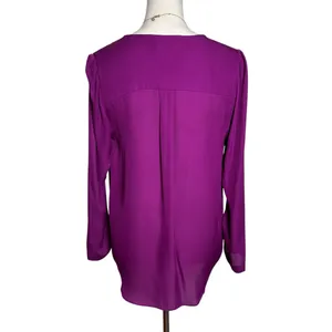 A.L.C. Harmon Silk Orchid Purple Draped Asymmetric V-Neck‎ Relaxed Fit Blouse 4 thumbnail 3