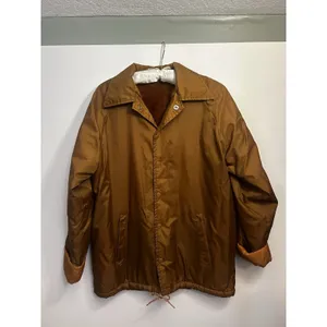 Vintage Camel Brown Faux Fur Lined Coat Jacket Snap Front Unisex Size L-XL Warm thumbnail 8