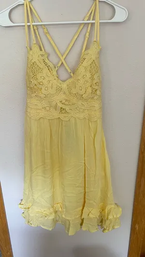 Listicle Yellow Crochet Lace Spaghetti Strap Sundress thumbnail 1