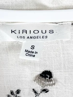 KIRIOUS Floral Embroidered Linen Blend Short Sleeves Tie Front Crop Top Small thumbnail 3