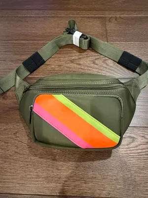 Bagging Rights Olive Crossbody Bag / Fanny Pack with Neon Accents New - C11-513 thumbnail 2