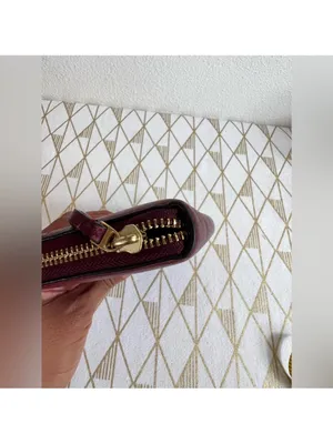 Tory Burch Deep Wine Pebbled Leather Half Zip Wallet thumbnail 5