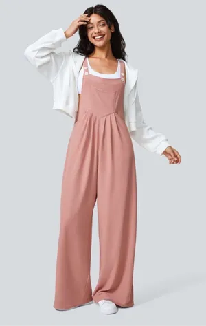NWT Halara Pockets Waffle Casual Overalls Rose Tan Large Petite thumbnail 1