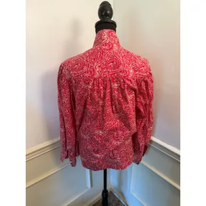 Scully Western Tomato Red & Cream Paisley Floral Button Down Blouse Top Collar thumbnail 5