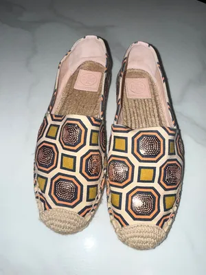 Tory Burch Pink and Yellow Geometric Espadrille Flats thumbnail 2