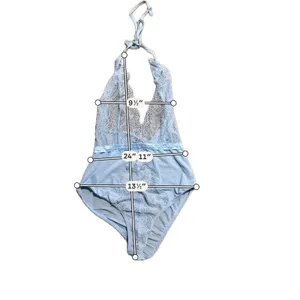 Light Blue Lace Halter Bodysuit Sheer Mesh‎ Floral Lingerie Teddy Small thumbnail 3