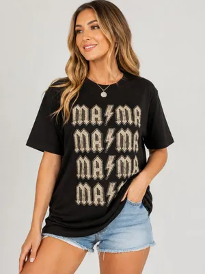 Black MAMA Lightning Bolt Graphic Tee Retro Rock Style NWT thumbnail 1