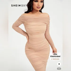 SHEIN Tan Ruched Long Sleeve Bodycon Dress thumbnail 2