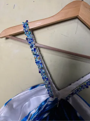 Cache Y2K Rhinestone Halter Blue Abstract Maxi Homecoming/ Prom Dress Size 10 thumbnail 14