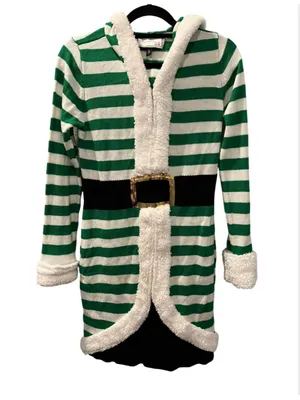 With Love Derek Elf Christmas Sweater Dress Hooded Green White Striped Costume L thumbnail 1