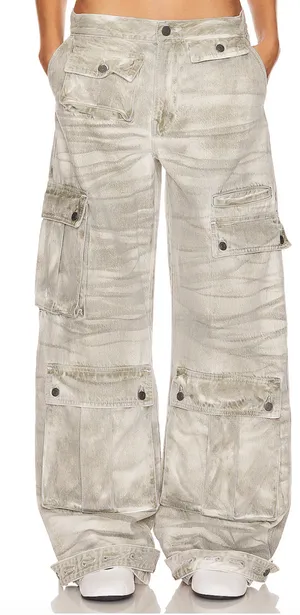 GRLFRND Camo Cargo Jean Grey SIZE 32 Camoflage Slouchy Low Rise Baggy $295 NEW thumbnail 1