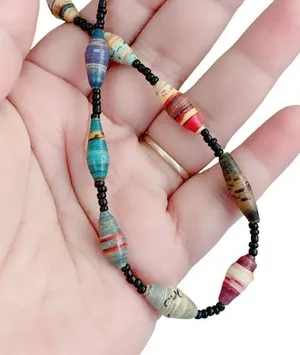 23” Handmade Beautiful Ugandan Paper Bead Necklace Toggle Closure thumbnail 2