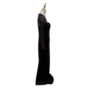 VTG 90s‎ Cache Velvet Beaded Evening Gown XS Brown Sheer Mesh Maxi FairyGrunge thumbnail 8