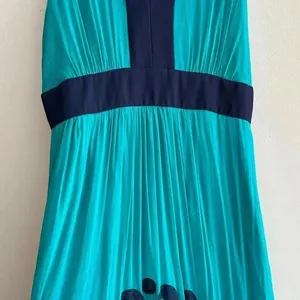 Miss Sixty Teal and Navy Blue Silk Gown Maxi Floral Dress, Size 4 thumbnail 11