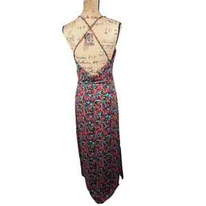 NastyGal Maxi Dress 2 Black Red Floral Open Cowl Back Side Slit‎ Dark Romance thumbnail 3