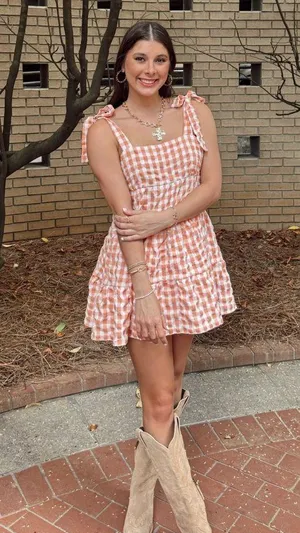 Gingham orange dress thumbnail 1