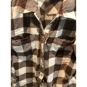 We the Free Brown and Cream Flannel Plaid Oversized Button up Shirt Size Lg thumbnail 5