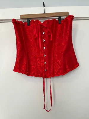 Red Satin Brocade Corset Top Women Intimates lace up strapless plus size 2XL thumbnail 1