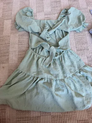 Sage green dress with open back that ties thumbnail 1