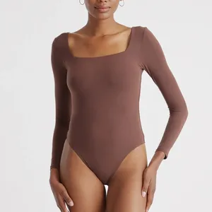 NWOT Quince Second Skin Square Neck Long Sleeve Cocoa Brown Bodysuit Sz XS thumbnail 3