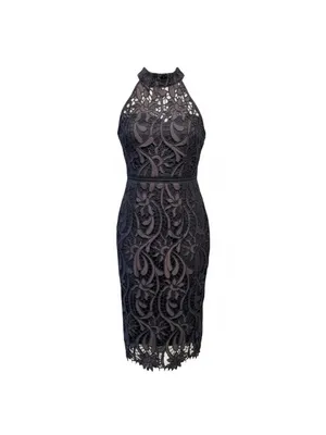 Bardot Isa Lace Halter Dress‎ French Navy Midi Size 4 thumbnail 2