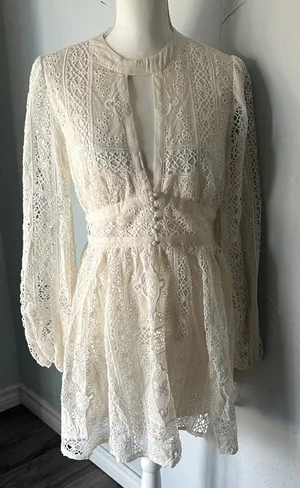 Impressions Cream Long Sleeve Lace Dress thumbnail 1