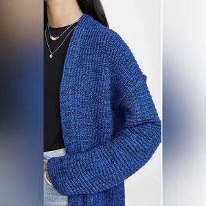 Free People High Hopes Chunky Knit Open‎ Front Cardigan in Blue Combo Size Large thumbnail 5