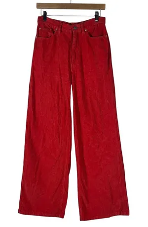 BDG High & Wide Corduroy Solid Wide Leg Pants Red Retro 90s Aesthetic Size 27 thumbnail 1