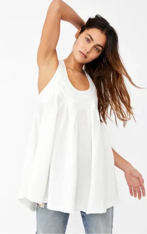 FREE PEOPLE White Swing “New You”Trapeze Tank Top – Tie-Back Boho Beachy Top thumbnail 1