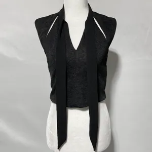 Zara Slit Front Cap Sleeve Cropped Tie Neck Top Black Size Small 5410/234/800 thumbnail 10