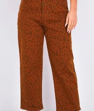 Universal Threads NWOT Brown Black Leopard Animal Print Straight Leg Jeans Ankle High Rise New thumbnail 2