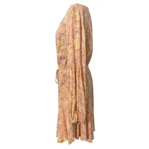 Cozy Co Boho Peach Long Sleeve Mini Dress Pockets Large Prairie Soft Girl Flowy‎ thumbnail 2