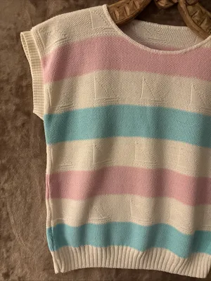 Women’s Pastel Striped Knit Top — Pink, Blue & White Size M/L thumbnail 5