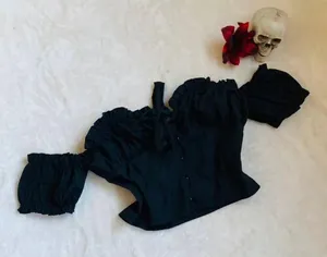 New s Petite Black Frill Detail Crop Blouse thumbnail 6