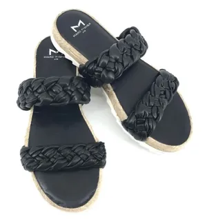 Marc Fisher Sandals Womens Size 5 Black Leather Jaimee Espadrille‎ Slide Shoes thumbnail 1