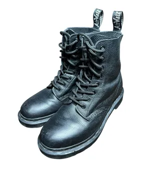 Dr. Martens Black Mono Lace Up Boots Sz 7 Virginia Leather 24479 Women's #S111-3 thumbnail 4