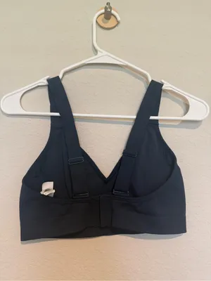 ALO Yoga Navy Ribbed V-Neck Sports Bra thumbnail 2