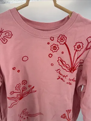 ban.do Pastel Pink Sweatshirt red floral hearts trust where you are M casual thumbnail 6
