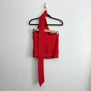 Reformation | Allegra Cotton Halter Scarf Knit Sweater Tank Sun-Dried Tomato Red thumbnail 5