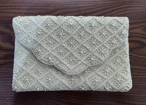 Beaded Floral Clutch White thumbnail 1
